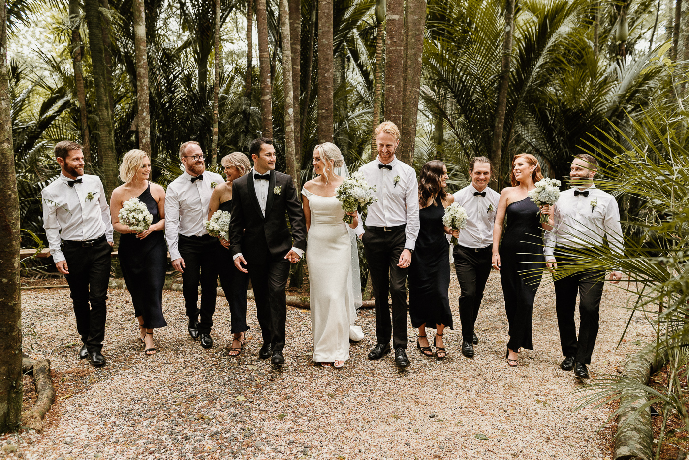Bridal party photos in the forest at Bridgewater Country Estate